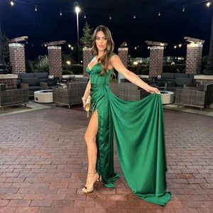 Worn once, like newGreen High Slit Corset Satin Gown XS